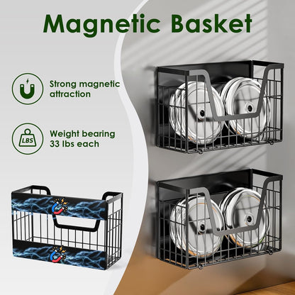 Magnetic Shelf for Fridge, Fruit Basket Magnet Shelves with 2 Hooks | Potato and Onion Storage Bins, Black Magnetic Organizer Side of Fridge Storage, Magnetic Spice Rack for Refrigerator Kitchen