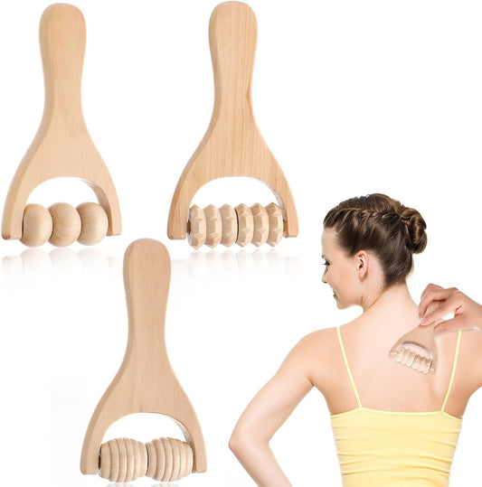 Abeillo 3Pcs Wooden Hand Massage Roller, Muscle Roller Stick, Manual Wood Therapy Massage Tools Massager Roller, for Relaxes Thigh, Leg, Hands Full Body Muscle Men Women