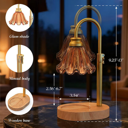 Flower Candle Warmer Lamp,Adjustable Timer & Dimmer(Green) | Adjustable height fits jars. Timer & dimmer safe melt. 2 bulbs & heat-proof base. Perfect for bedroom, office, or gifting.