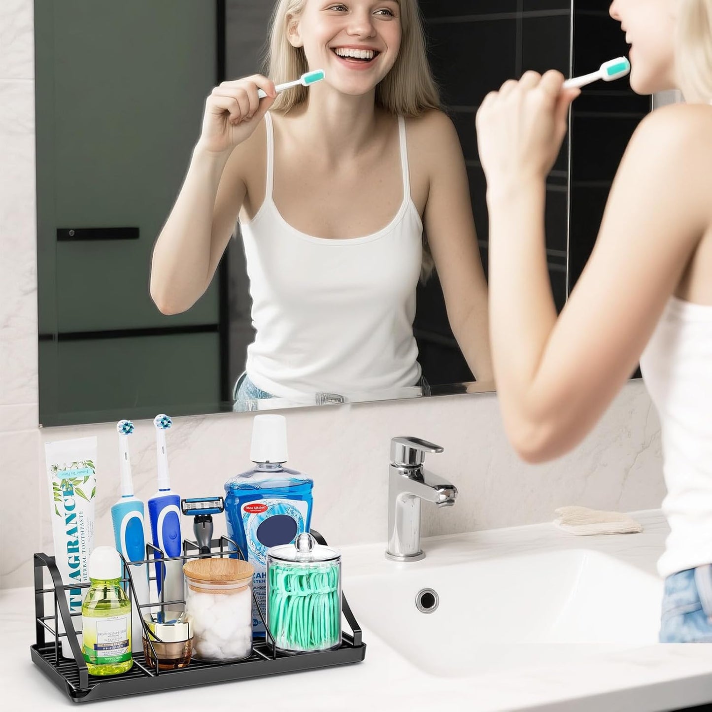 Toothbrush Holders for Bathroom,Black,Stainless Steel,Detachable,Tray,3 Slot