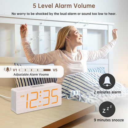DreamSky Wooden Digital Alarm Clock for Bedroom with Large Numbers