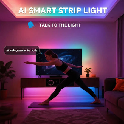 AI Voice Activated Under Bed Lights Strip,Indoor Kids Bedroom Night Lights RGBW, No App/Wifi Required, Dimmable Color Changing Strong Adhesive, Music Sync USB Powered 16.4ft for Kitchen Cabinet