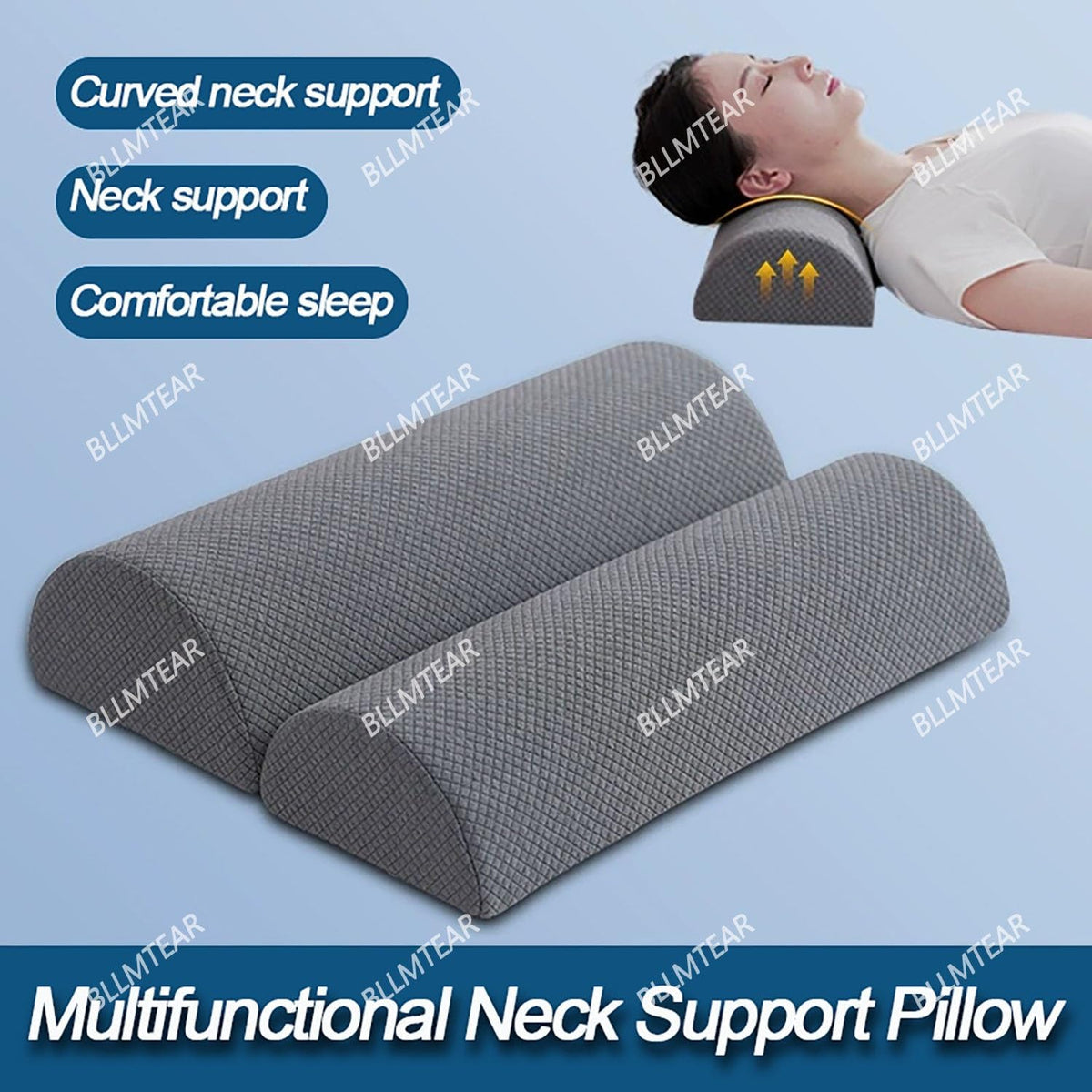 1/2 Pack Half Moon Bolster Pillow for Legs, Knees, Lower Back and Head | Lumbar Support Pillow for Bed, Sleeping | Semi Roll for Ankle and Foot Comfort - Machine Washable Cover(09,M:50x17x9cm)