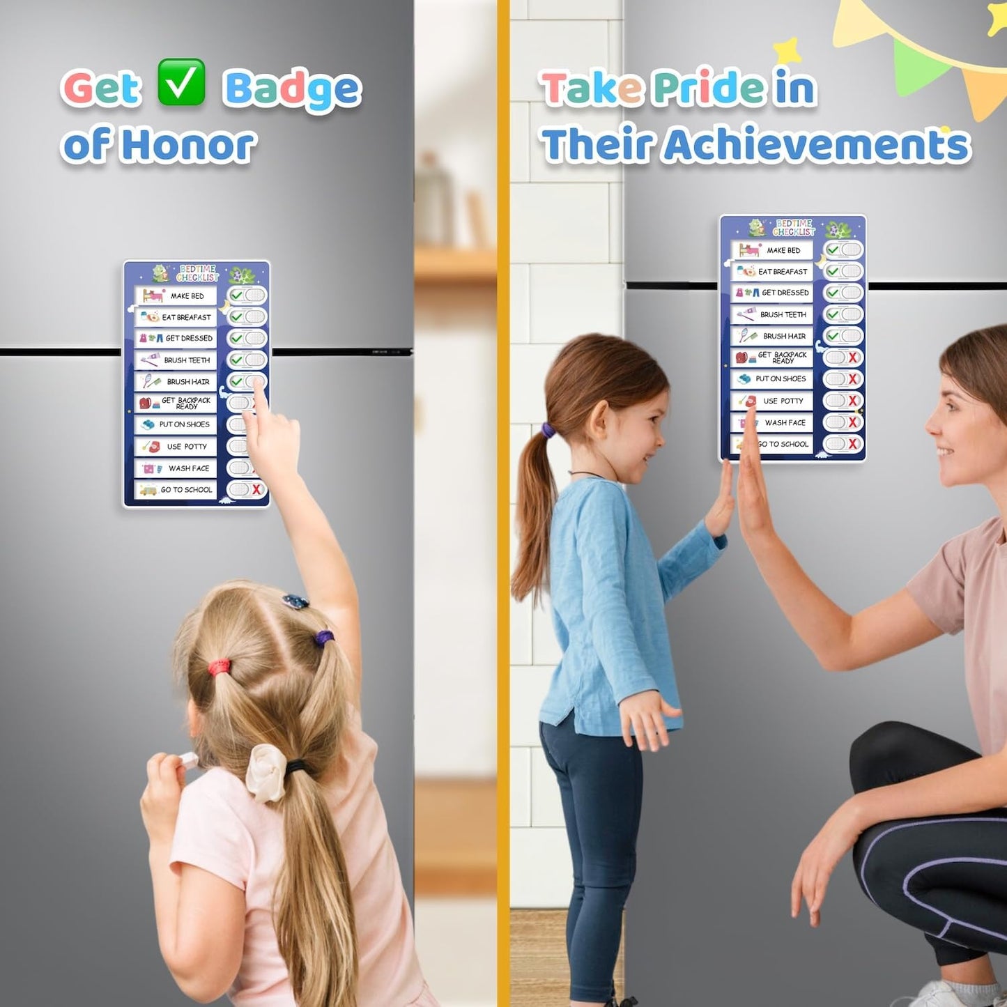 Upgraded Slider 4 in 1 Reward Chart for Kids, Reusable Bedtime/Morning/Daily Routine Chart for Kids, Magnetic Chore Chart for Kids Toddlers, Sticker Chart for Kids Behavior Chart for Kids at Home