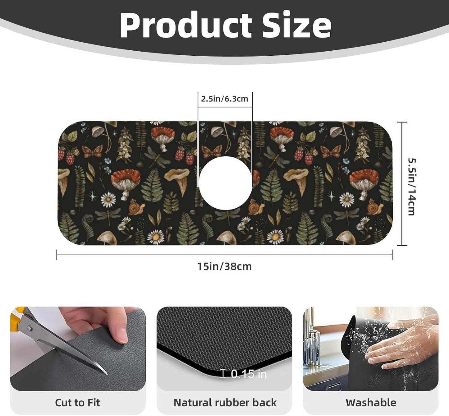 Abstract Flower Blooming Floral Watercolor Kitchen Sink Splash Guard Faucet Mat Super Absorbent Fast Drying Mat Sink Gadgets-Fast Drying Pad Sink Mat For Kitchen Bathroom (15" X 5.5" )