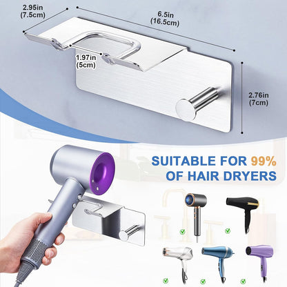 Hair Dryer Holder Wall Mounted, Blow Dryer Holder Adhesive, Metal Hairdryer Holder for Bathroom, Hair Tool Organizer with Plug&Cord for Cabinet Bathroom Bedroom Barber Shops (Rose Gold)