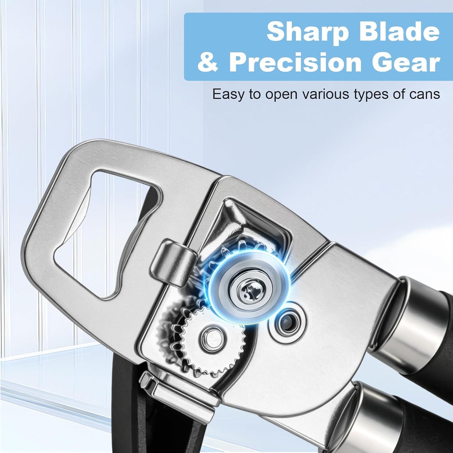 Can Opener Manual Heavy Duty Stainless Steel | with Magnetic Lid Lifter, Sharp Cutting Wheel, Soft Ergonomic Handle, Oversized Turn Knob, Multifunctional Kitchen Tool