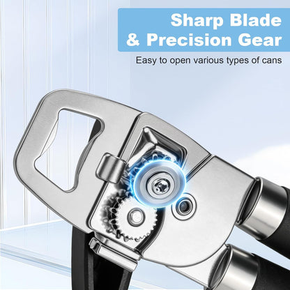 Can Opener Manual Heavy Duty Stainless Steel | with Magnetic Lid Lifter, Sharp Cutting Wheel, Soft Ergonomic Handle, Oversized Turn Knob, Multifunctional Kitchen Tool