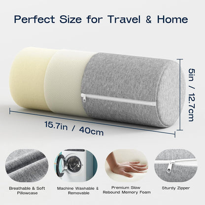 Neck Roll Pillow for Neck Pain Relief - Memory Foam Neck Support Pillow for Bed | Round Neck Pillow for Sleeping, 15.7 * 6 * 6 inch (Cool-Blue)