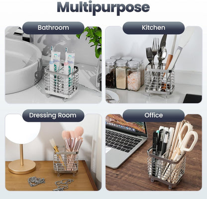 Luxspire Toothbrush Holders for Bathroom, Stainless Steel, 6 Slots, Black | Toothbrush Holders With Drainage, For Bathroom Countertop & Kitchen Sink, Bathroom Accessories