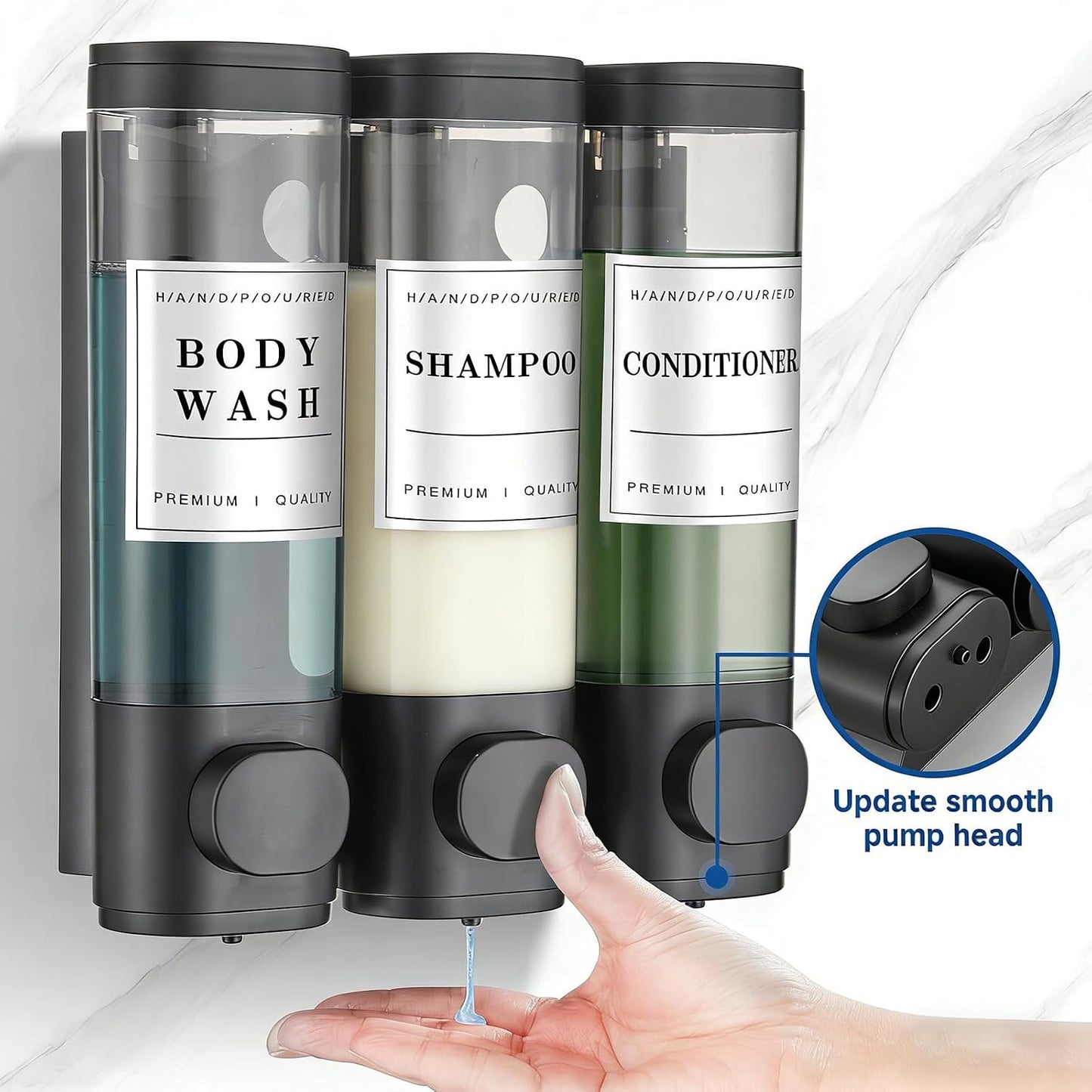 Shampoo and Conditioner Dispenser, Shower Soap Dispenser Wall Mounted, Shampoo Dispenser for Shower Wall No Drill, Bathroom Body Wash Dispenser 3 * 350ml Silver 3 Chamber