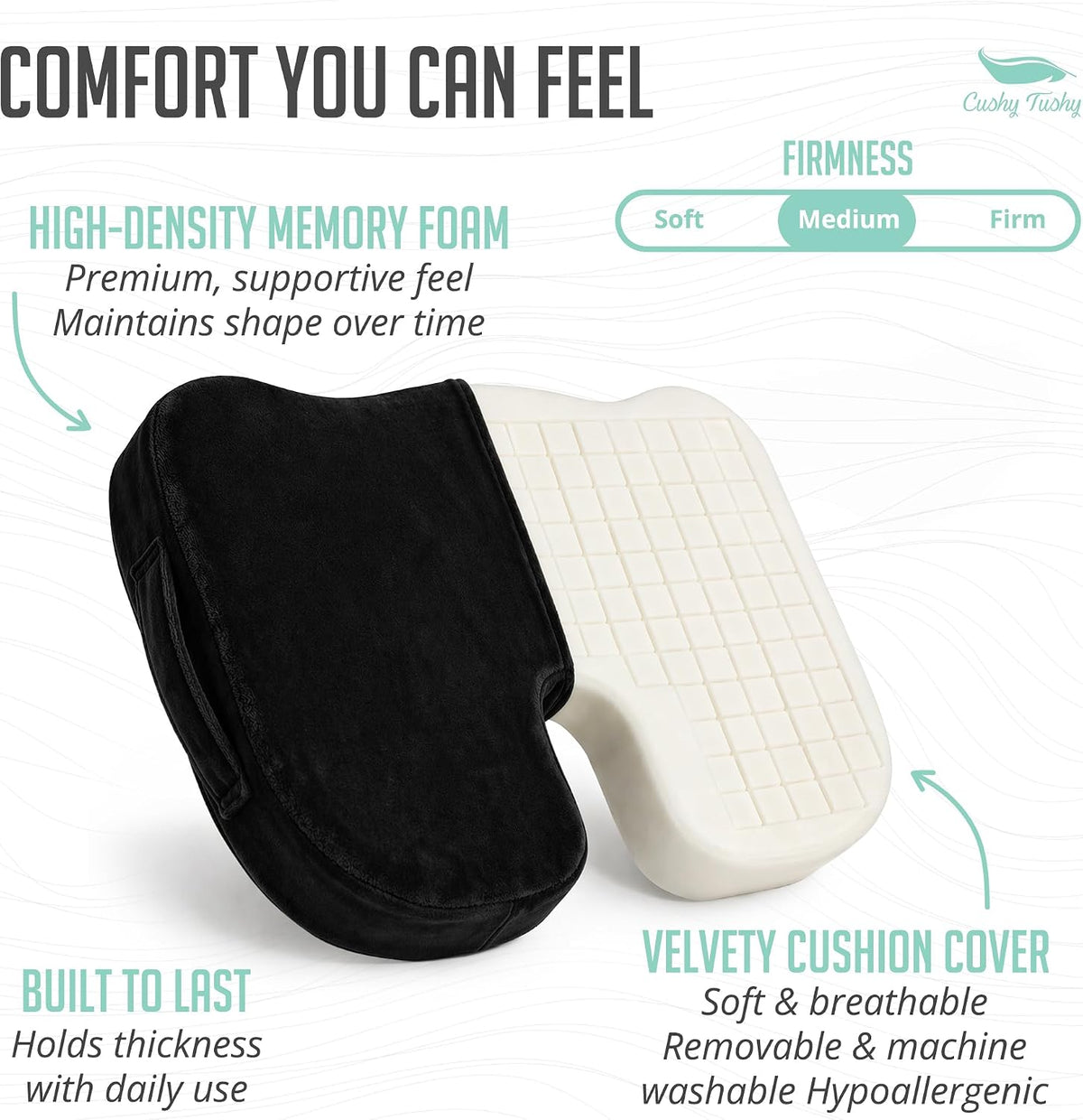 Cushy Tushy Premium Foldable Travel Seat Cushion - for Relief of Lower Back, Sciatic, Butt and Tailbone Pain - for Home & Office Use, Perfect for Travel or Driving - Coccyx Seat Cushion