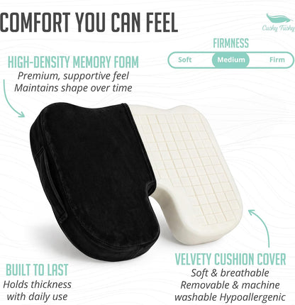 Cushy Tushy Premium Foldable Travel Seat Cushion - for Relief of Lower Back, Sciatic, Butt and Tailbone Pain - for Home & Office Use, Perfect for Travel or Driving - Coccyx Seat Cushion