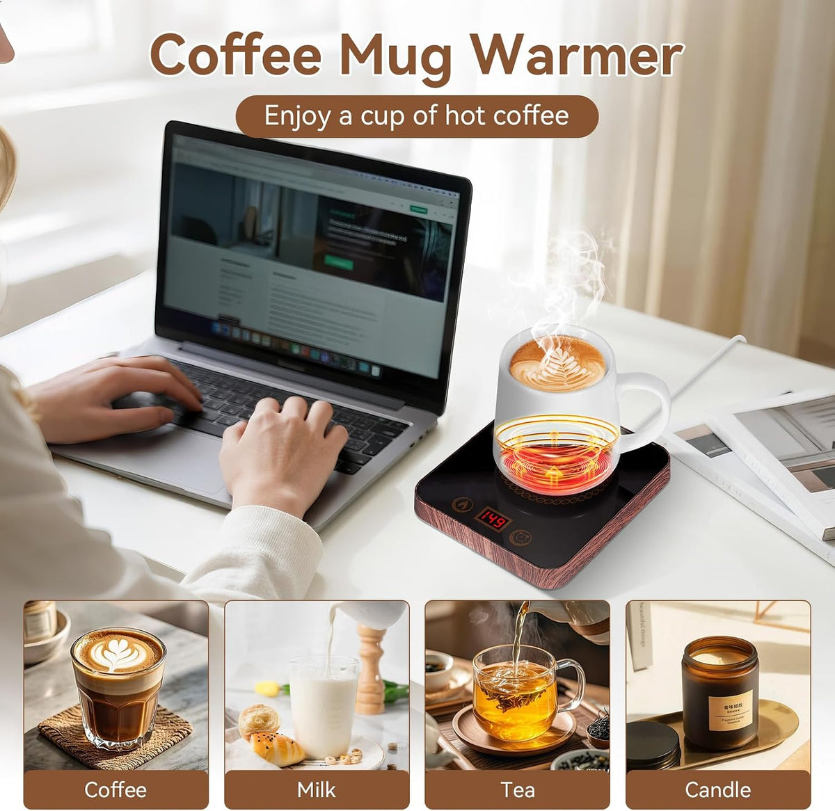 Coffee Mug Warmer for Desk Auto Shut Off 3 Temps &1-12H Timer