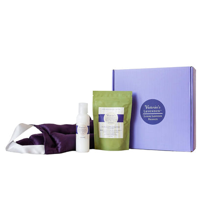 Victoria's Lavender Luxury Lavender Relaxing Spa Gift Basket, Set of 3 | Neck Wrap, Dead Sea Bath Salts, and Hand & Body Lotion , Microwavable Neck Heating Pad Filled with Lavender Buds & Flax Seed