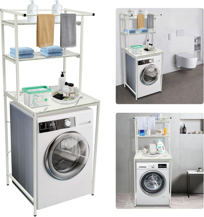 3 Tier Wooden Over The Washer and Dryer Storage Shelf, Bathroom Shelf Washing Machine Storage Shelves Utility Rack Freestanding Laundry Drying Rack Heavy Duty for Bathroom
