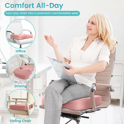 Gel Seat Cushion, Enhanced Memory Foam Cushion for Tailbone Pain, Black | Cooling Gel for Office Chair, U-shaped Design Chair Cushion for Gaming, Car, Wheelchair, Non-Slip Base, Washable Cover