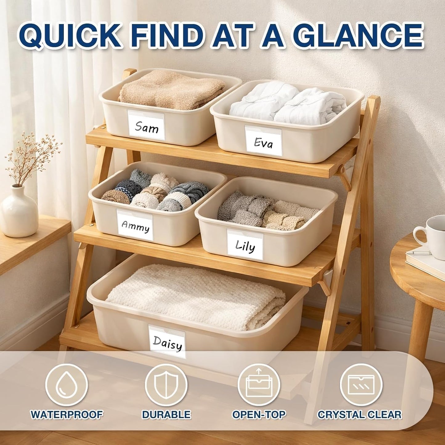 H4D 24 Pack labels for Storage Bins, 4" x 6" Plastic Clear Adhesive Pockets | Top-Open Index Card Holder, Waterproof & Removable Labels for Storage Bins, Totes, Containers, Shelves & Library Organization