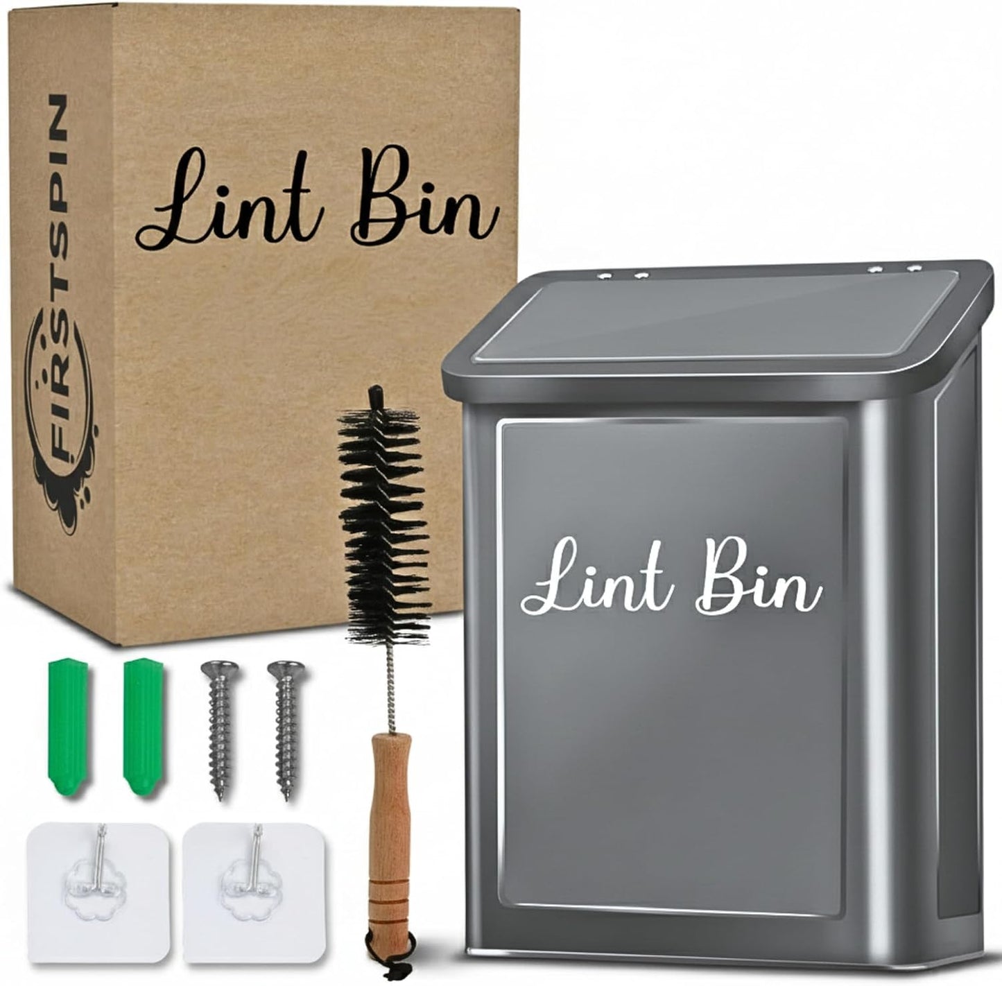 Magnetic Lint Bin for Laundry Room – Black Metal Lint Holder with Lid – Wall Mount & Magnetic Trash Can – Modern Farmhouse Style for Laundry Room Organization and Storage