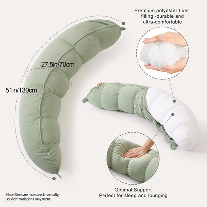 Peallow(Pat. Pend) – Long Round Body Pillow for Adults, Bolster Pillow for Sleeping, Soft and Supportive Pillow for Sleeping & Lumbar Support (Green-White, 29.5")