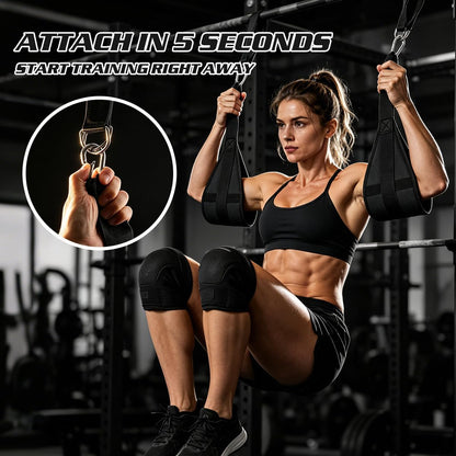 Hanging Ab Straps for Pull Up Bar, Heavy Duty Anti-Tear Abdominal Exercise Straps for Core Strength Training, Leg Raises, Knee Raises - Home Gym Abs Equipment with 2 Steel Carabiners, 2 Pack
