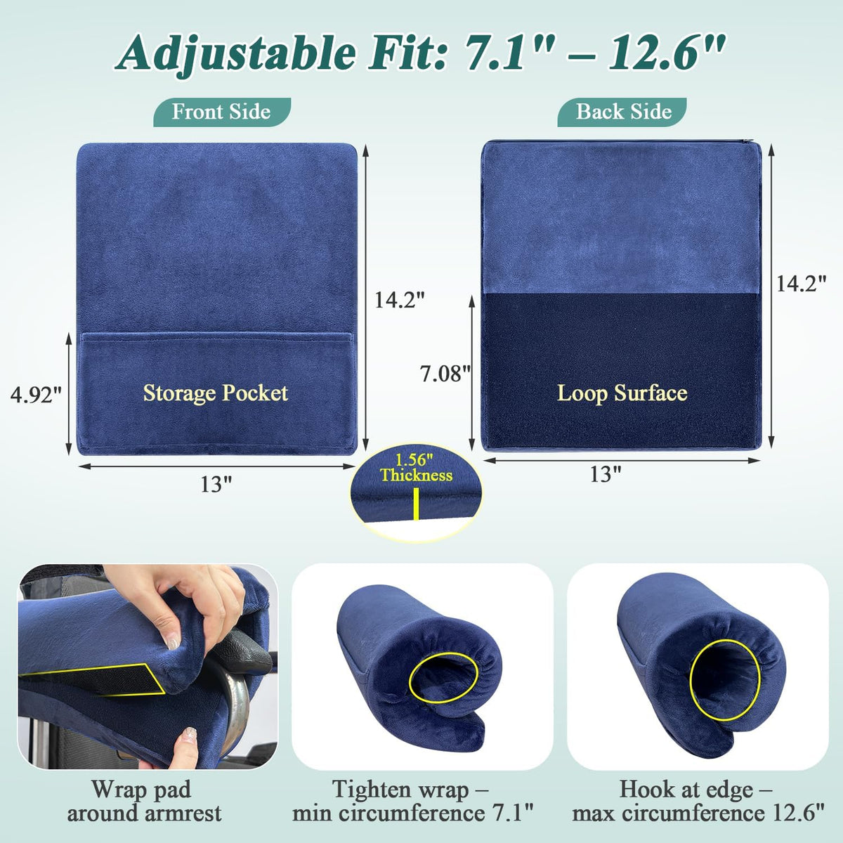 Wheelchair Armrest Covers Pads (2 Pcs), Foam Arm Rest Cover Cushion for Wheelchairs, Accessories Pads for Transport Electric Wheel Office Chair Arm Rests, Non-Slip Arm Support Cushions with Pockets