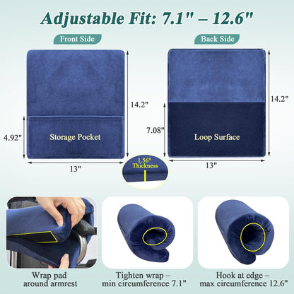 Wheelchair Armrest Covers Pads (2 Pcs), Foam Arm Rest Cover Cushion for Wheelchairs, Accessories Pads for Transport Electric Wheel Office Chair Arm Rests, Non-Slip Arm Support Cushions with Pockets