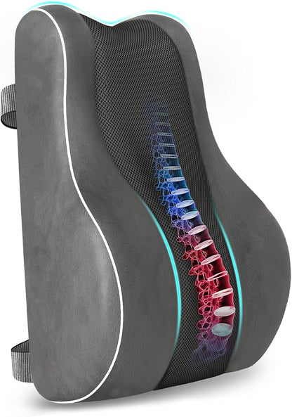 CloudBliss Lumbar Support Pillow, Memory Foam for Office Chair, Black | Ergonomic High-Density Memory Foam, Adjustable Straps, Washable Mesh Cover, Lower Back Support for Office, Gaming & Car Seat