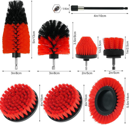 8 Pcs Drill Brush Attachment Set - Power Scrub Brush Kit | Brush Drill with Extend Long Attachmen - All Purpose Household Cleaning Brushes for Car, Grout, Floor, Tub, Bathroom