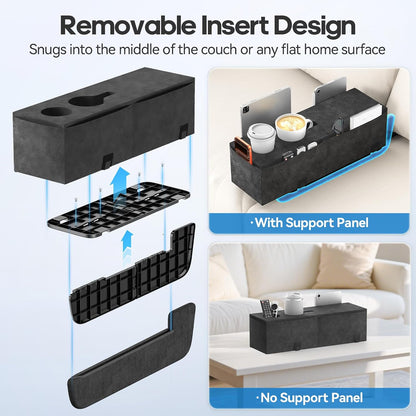 Removable Sofa Armrest Couch Caddy with Cup Holder Insert Between Cushions | Sofa Accessories Storage, Couch Armrest Pillow Table with Drink Holder