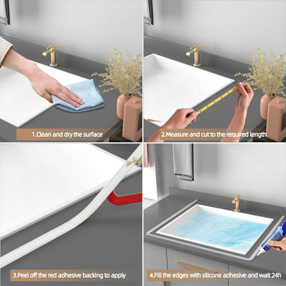 39” Transparent Shower Threshold Water Dam Stopper for Dry Wet Separation | Self Adhesive Collapsible Walk in Shower Splash Guard Seal Strip,Silicone Sink Edge Water Barrier for Bathroom,Kitchen