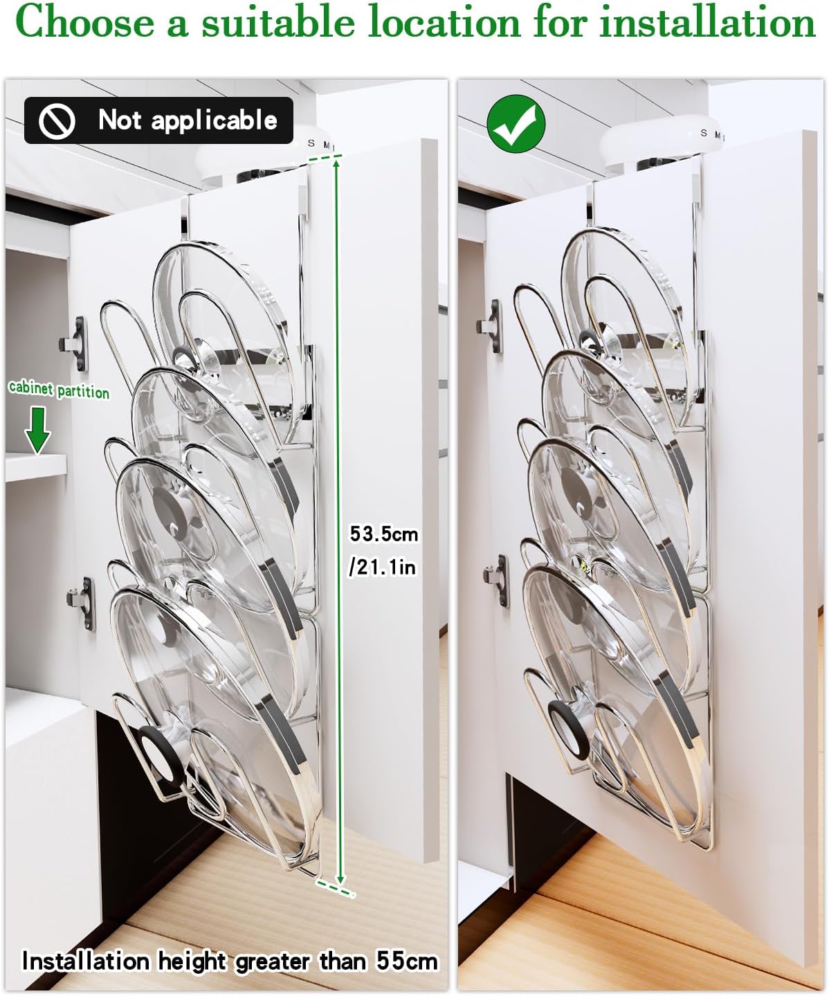 Pot Lid Organizer,304stainless steel door hanging pot lid rack (Modern,Four-layer)