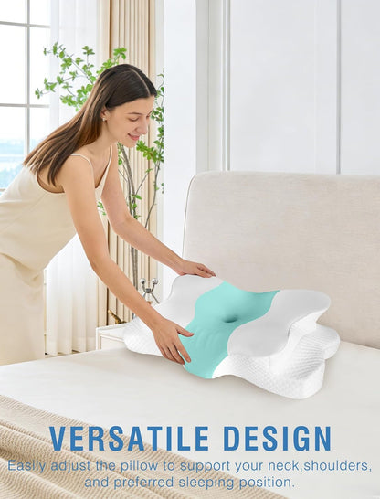 DISSA Cervical Neck Pillow for Side Sleepers Ergonomic Contour Memory Foam Pillow with Adjustable Orthopedic Neck Support for Pain Relief - Gift for Christmas & Birthdays