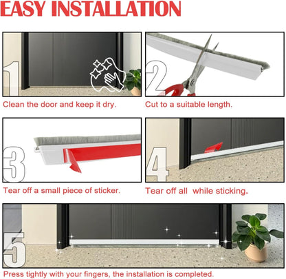 Door Sweep for Bottom of Door: Integrated Design with Brush | Self Adhesive Under Door Draft Stopper - Seal Dust Noise Hot or Cold Air Insulation - White 39"L 2" W