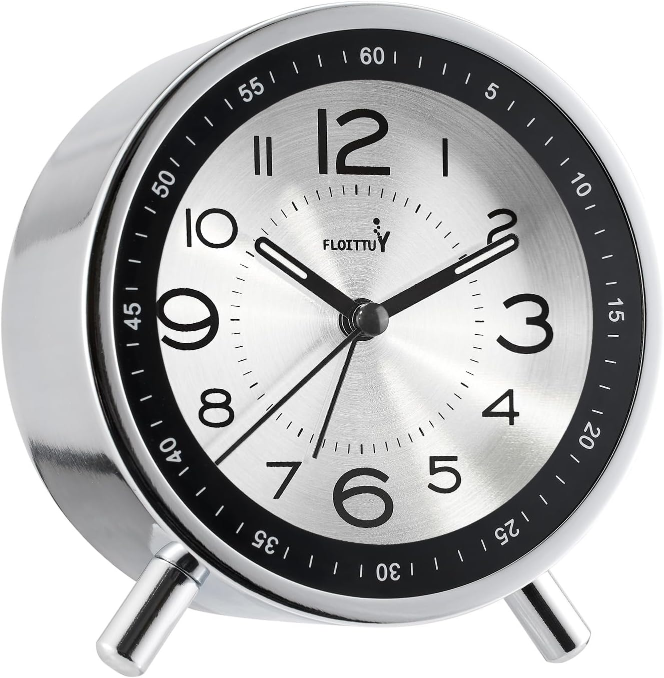 FLOITTUY Super Silent Metal Alarm Clock,Beep Wake Round Alarm Clock with Night Light,Battery Operated,Easy Set,Simple & Retro for Desk, Bedroom and Home Decoration(Creamy White)