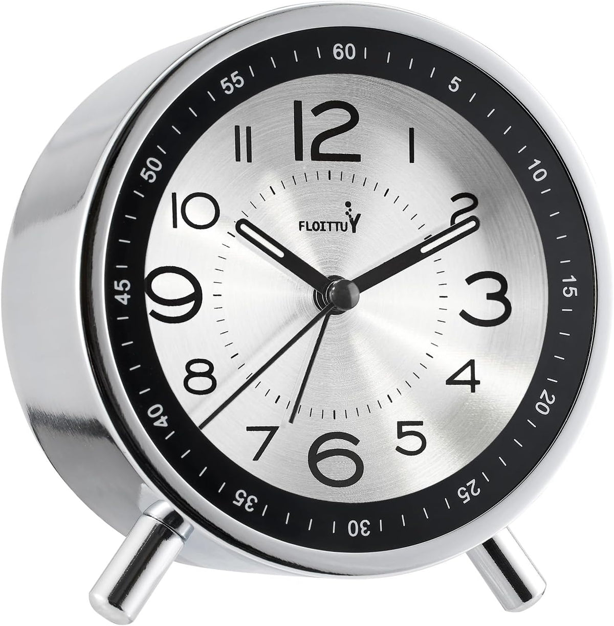 FLOITTUY Super Silent Metal Alarm Clock,Beep Wake Round Alarm Clock with Night Light,Battery Operated,Easy Set,Simple & Retro for Desk, Bedroom and Home Decoration(Creamy White)