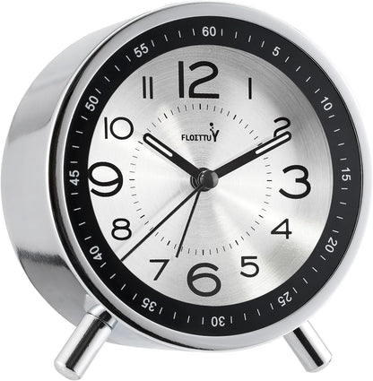 FLOITTUY Super Silent Metal Alarm Clock,Beep Wake Round Alarm Clock with Night Light,Battery Operated,Easy Set,Simple & Retro for Desk, Bedroom and Home Decoration(Creamy White)