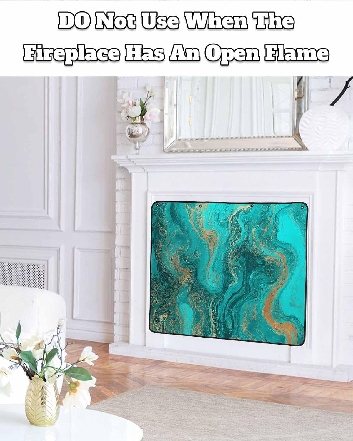 Magnetic Fireplace Cover Sage Green Marble Fireplace Screen Decorative Abstract Fluid Art Insulation Fireplaces Blocker Blanket Save Energy Fireplaces Draft Stopper Covers for Living Room 36x30 Inch