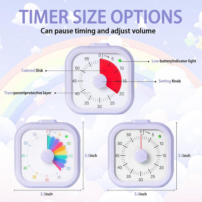 Visual Timer for Kids 60 Minute Countdown Timer Rainbow Disk Desk Timer Clock for Classroom Study Office Kitchen with Silent Operation (Purple)