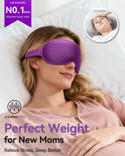 FACEMOON 3D Blackout Weighted Eye Mask for Sleep, Airplane Travel Essential | Long flights, road trips, gentle weighted comfort, deep cups, lash-friendly, adjustable strap, daytime naps for men & women