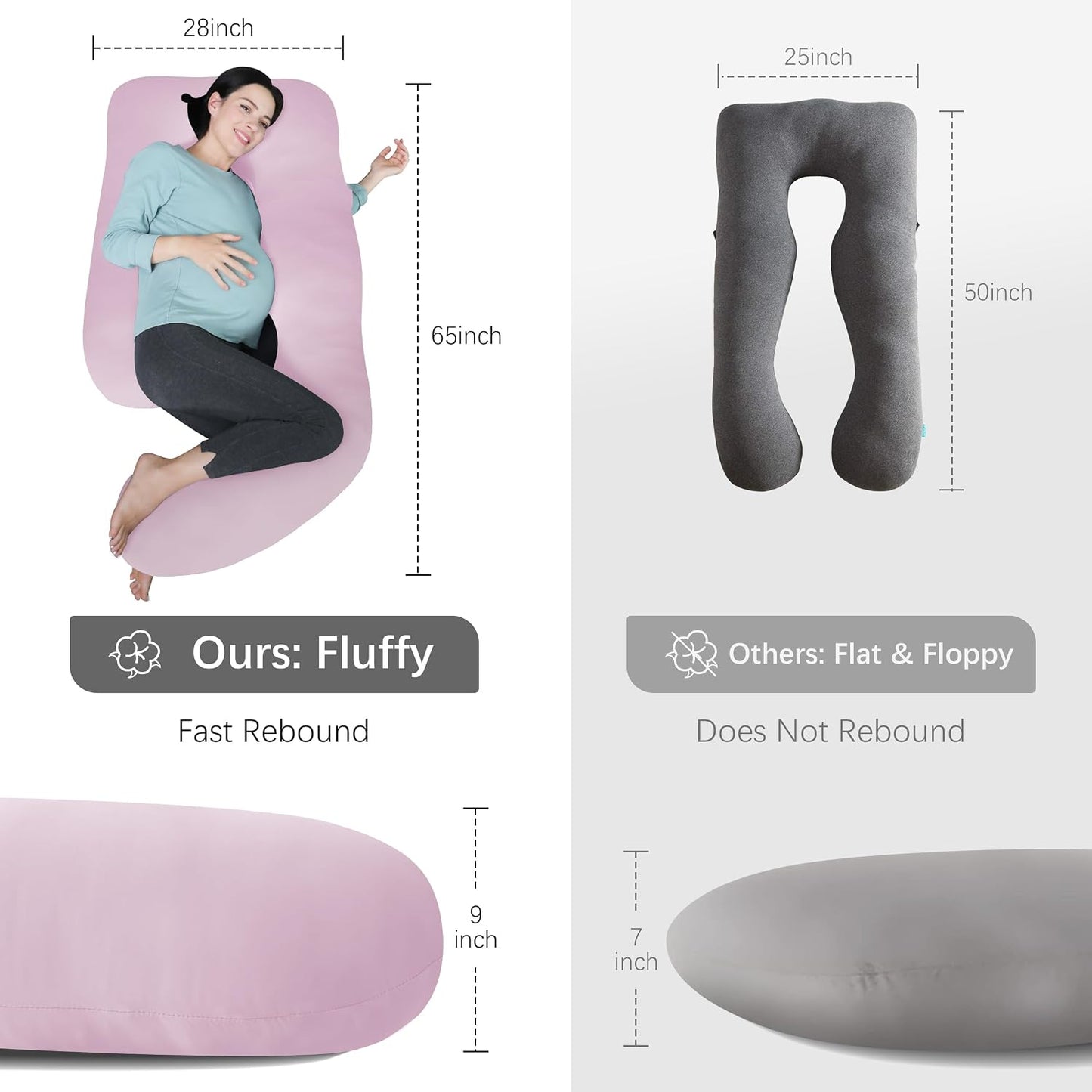 MOON PARK Pregnancy Pillows for Sleeping - 57 Inch U Shaped Full Body Maternity Pillow with Removable Cover - Support for Back, Legs, Belly, Hips - Pregnancy Pillow for Women - Grey