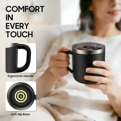 Smart Electric Heated Coffee Mug with Temperature Control, 5 Settings & Display, Auto Shut-Off, Fast Heating Warmer Set with Stainless Steel Coffee Mug (14oz-Black)
