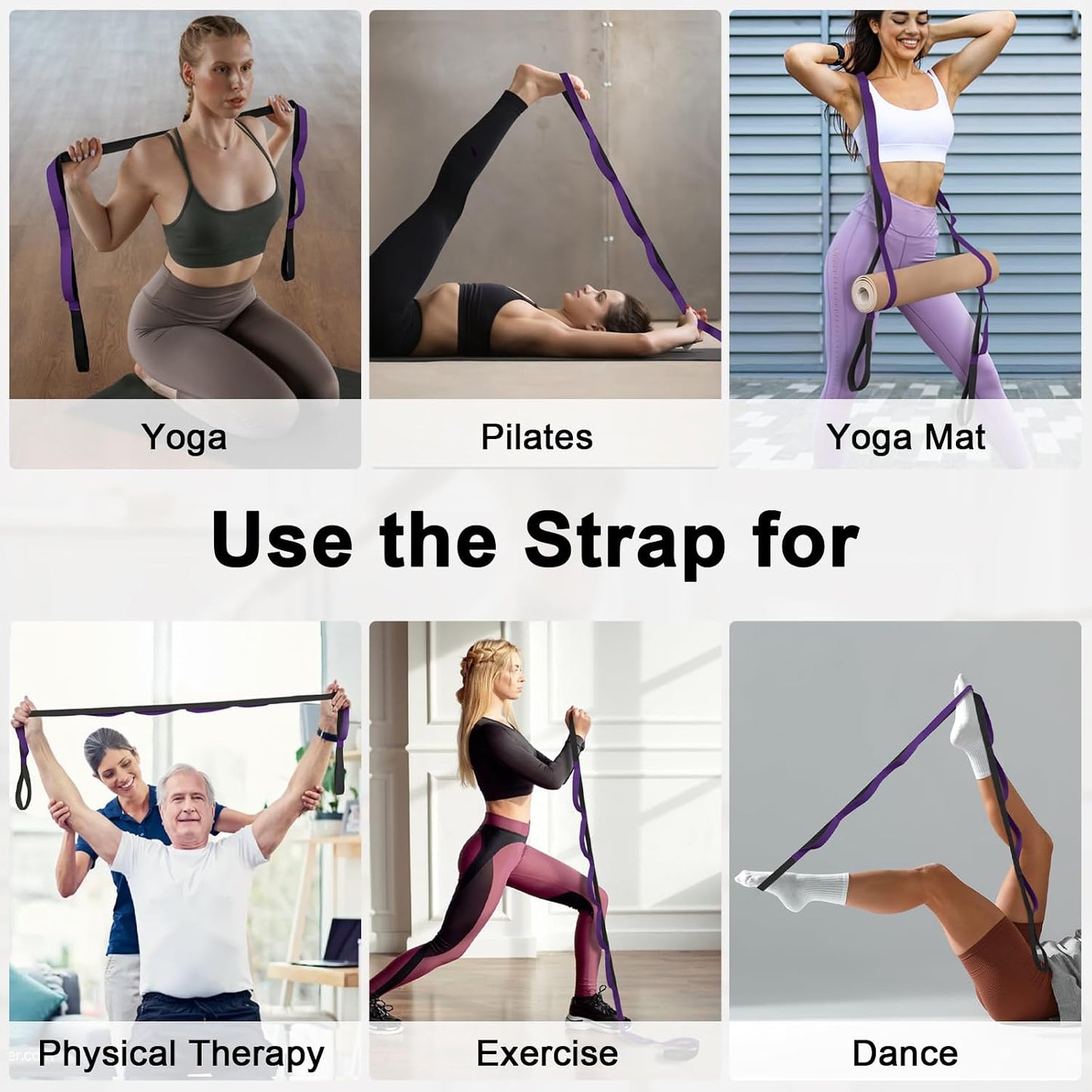 Amrules Yoga Strap for Stretching with 10 Loops Inelastic Soft Polyester Cotton Stretch Out Band for Exercise, Yoga, Pilates and Dance for Men and Women