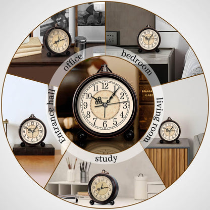 TIMESS 4.3-Inch Vintage Analog Alarm Clock, Silent Non-Ticking, Brown