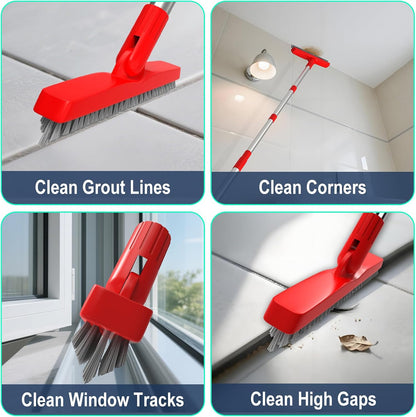 2 Pack Grout Brush with Long Handle, 56.5'' Swivel Grout Cleaning Brush,V-Shape Grout Scrub Brush, Extendable Handle Grout Cleaner Brush for Tile Floors，Bathroom,Baseboard,Shower,Corner