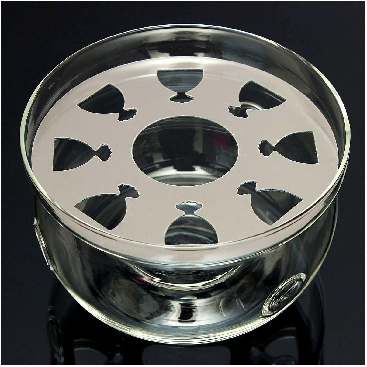 Teapot Warmer with Stainless Steel Plate Handcrafted Clear High Borosilicate Glass Round Diameter 5inch for 600-1800ml Teapot