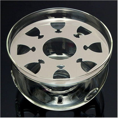 Teapot Warmer with Stainless Steel Plate Handcrafted Clear High Borosilicate Glass Round Diameter 5inch for 600-1800ml Teapot