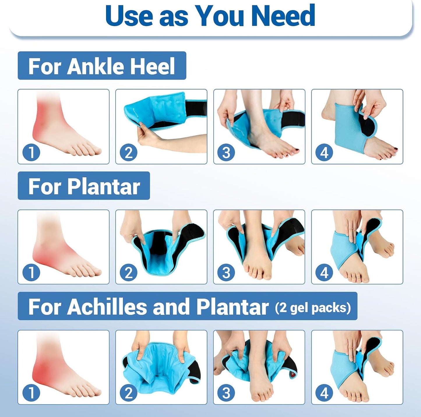 Comfytemp Ankle Foot Ice Pack Wrap for Plantar Fasciitis Relief, FSA Eligible HSA, Ankles Brace for Sprain Pain, Heel Spur, Swelling, Achilles Tendonitis, Hot Cold Gel Ice Pack for Injuries Reusable