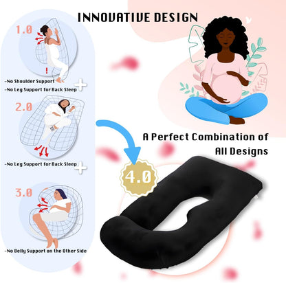 ALLOPERA Pregnancy Pillows for Sleeping, 57-Inch U-Shaped Full Body Maternity Pillow with Adjustable Fill and Removable Washable Cover, Back, Belly, Hip and Leg Support for Pregnant Women, Black Grey