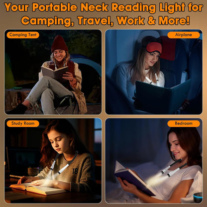 Rechargeable Heated Neck Reading Light with 4 Adjustable Light Modes, Hands Free LED Booklight Lamp for Books in Bed, Night Reading, Comfortable Book Lights for Readers & Crafters (Black)